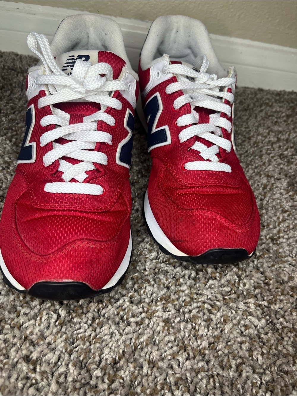 New Balance 574 Women’s Red and Navy Athletic Sneakers - Picture 6 of 7